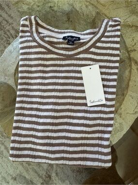 Splendid Brown and White Striped Crewneck Top